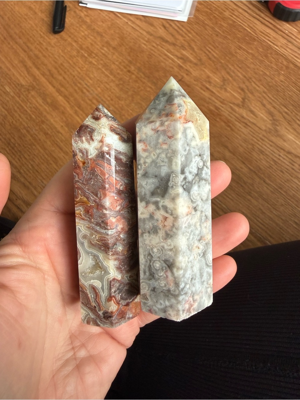 Set of 2 crazy lace agate crystal towers